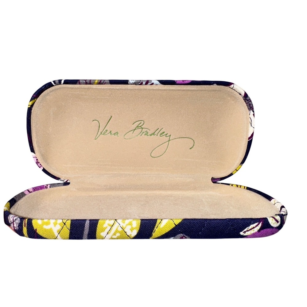 Vera Bradley Night Owl Quilted Hard Shell Eyeglass Case Navy Purple Bird Floral